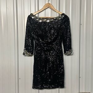 Vintage Alyce Paris Black Sequin Mini Dress Glam Party Cocktail Y2K Sparkle